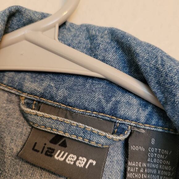 Lizwear Vintage Blazer 8 Blue Denim 100% Coton Long Sleeves Pockets 2-Button - Picture 2 of 7